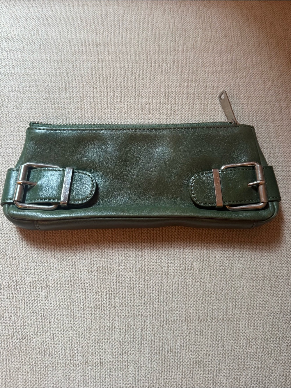 Banana Republic Green Leather Clutch with Silver Buckles